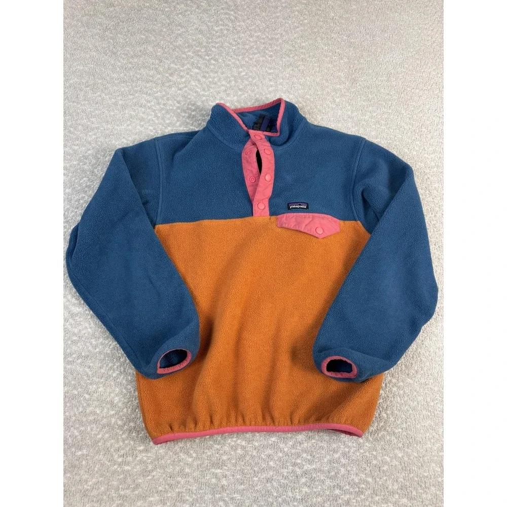 Patagonia Synchilla Pullover Youth 12 Blue‎ Orange Fleece Snap-T Sweatshirt